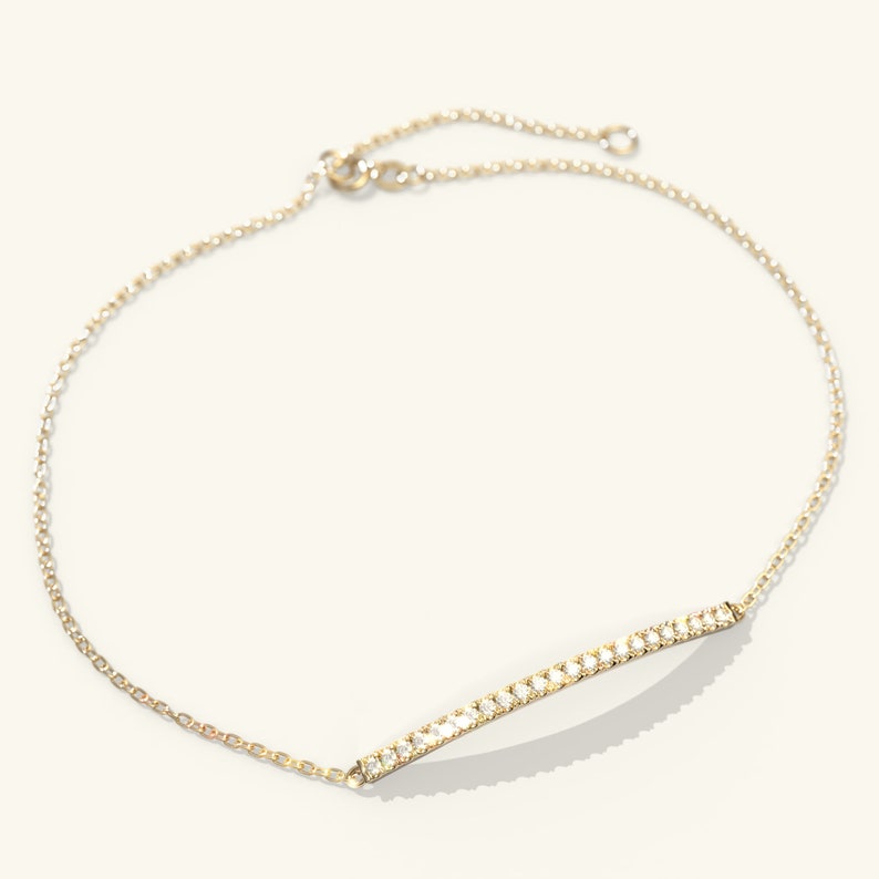 14k Solid Gold Diamond Bar armband / Pave Diamond Bar armband / Line Diamond Bar minimalistische armband / sierlijke Diamond Bar armband afbeelding 5