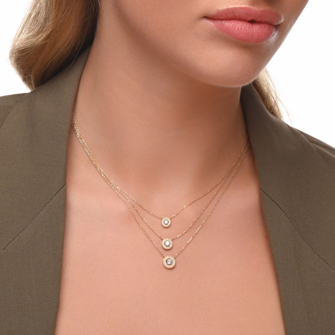 14K Massivgold Halskette Mit Labor-Diamanten - Filigran, Verstellbar (38-42 Cm), G-Farbe VS-SI