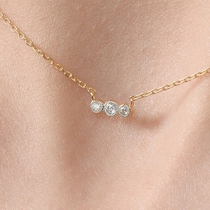 14k Gold Bezel Diamond Trio Necklace, Minimalist Solitaire Necklace, Diamond Necklace, Diamond Solitaire Necklace, Gift for Her