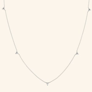14k Solid Gold Diamond Station Necklace / Diamond Station Necklace for Women / 14k Real Solid Gold Jewelry / Gift for her 14k White Gold