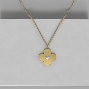 14K Gold Pearl Necklace, Clover Pearl Necklace, Gold Diamond Necklace, Natural Pearl Necklace, Beautiful Necklace, Gift for Her