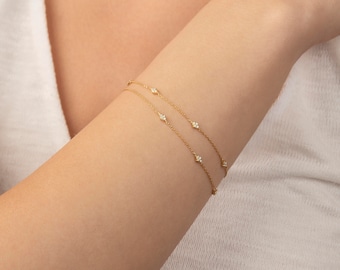 Two-Sided Diamond Bracelet / Double-Sided 14k Gold Diamond by the Yard Bracelet / 14k Gold Diamond Station Bracelet  / Dainty Gold Bracelet