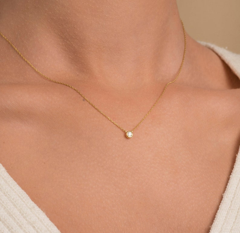 14k Diamond Necklace/ Diamond Solitaire Necklace/ Layered Etsy