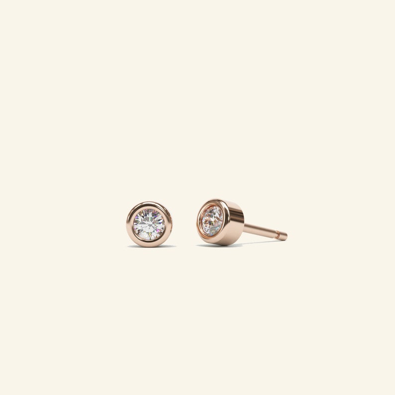 Boucles doreilles diamant / Boucles doreilles Diamond Stud en or 14 carats / Clous diamantés sertis de lunette / Boucles doreilles Diamond Stud authentiques / Cadeau danniversaire image 6