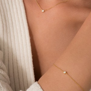 Dainty Diamond Bracelet / Solitaire Solid Gold Diamond Bracelet / Diamond Bezel Bracelet / Dainty 14k Gold Bracelet / Bridesmaid Gift image 6