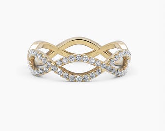 14k Solid Gold Diamond Wedding Band Ring, Anniversary Gift