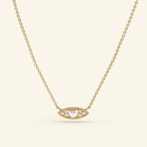 14k Diamond Evil Eye Necklace Diamond Necklace for Women Dainty Necklace Evil Eye Pendant Diamond Necklace Hamsa Necklace image 4