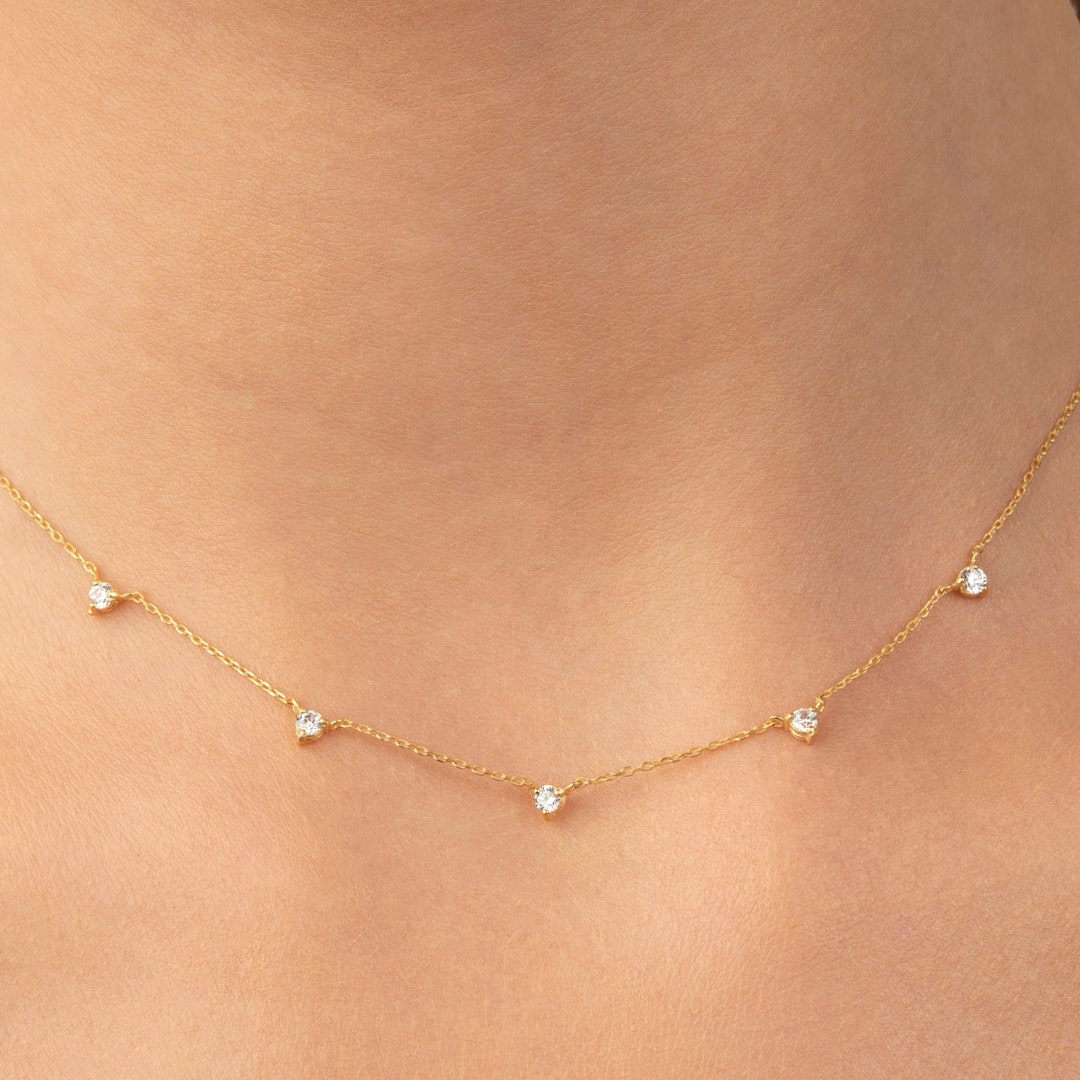 ネックレス・ペンダント STONEHENgE SHe 14K diamond necklace SA24D40U4W 14k Gold Diamond Station Necklace 5 Stone Prong Set