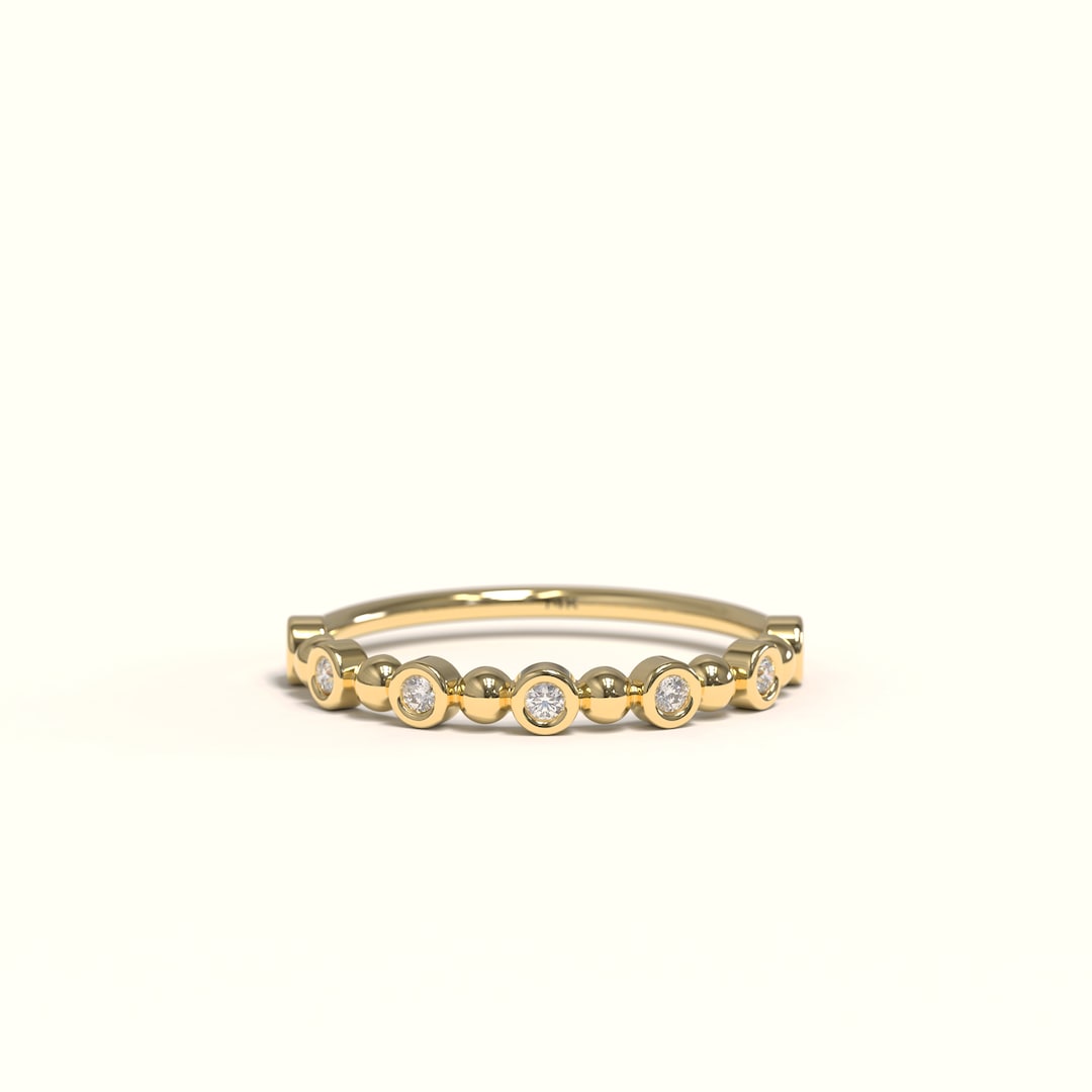 14K Solid Gold Diamond Eternity Ring: Bezel Stackable Wedding Band - Etsy