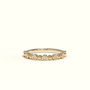 14K Solid Gold Diamond Ring / Bezel Ring / Stackable / Eternity / Wedding Band / 14k White, Rose, Yellow / Gift for Her