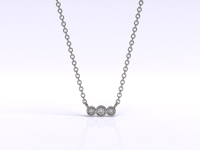 Dainty Solid Gold Diamond Necklace / Tiny Diamond Bar Necklace with Three Real Diamonds / Tiny Solid Gold Diamond Necklace/ Mothers Day Sale image 6
