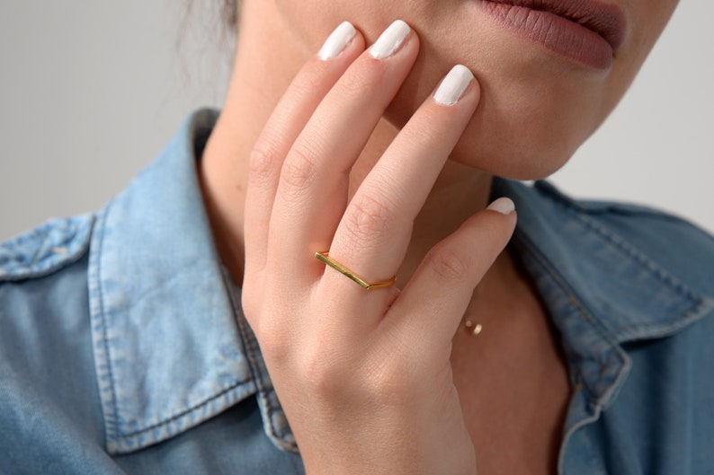 Personalized Bar Ring / Minimalist Engraved Ring / Stacking Geometric Ring / Gold Bar Ring / Modern Statement Gift for Her image 4