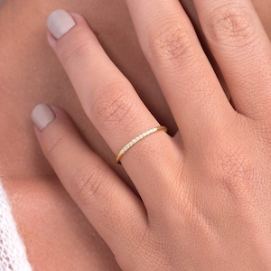 14k Gold Diamond Thin Stack Ring Band / Simple Diamond Ring / High Quality Diamonds in White Yellow or Rose Gold for Women / Holiday Sale