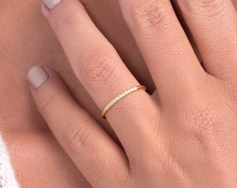 14k Gold Diamond Thin Stack Ring Band / Simple Diamond Ring / High Quality Diamonds in White Yellow or Rose Gold for Women / Holiday Sale