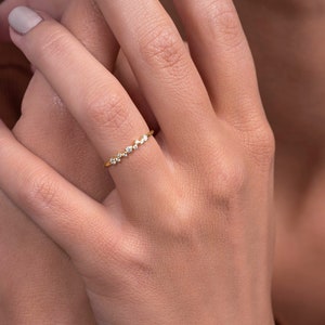 14k Gold Solid Cluster Ring/ Diamond Cluster Ring/ Unique Stacking Diamond Ring/ Diamond Wedding Band Ring/ Free Shipping / 14k Gold Jewelry
