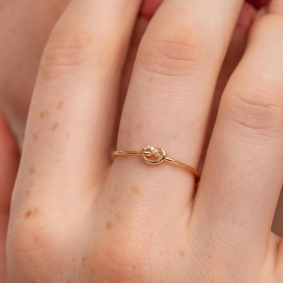 Dainty 14k Gold Diamond Knot Ring: Minimalist Love Jewelry