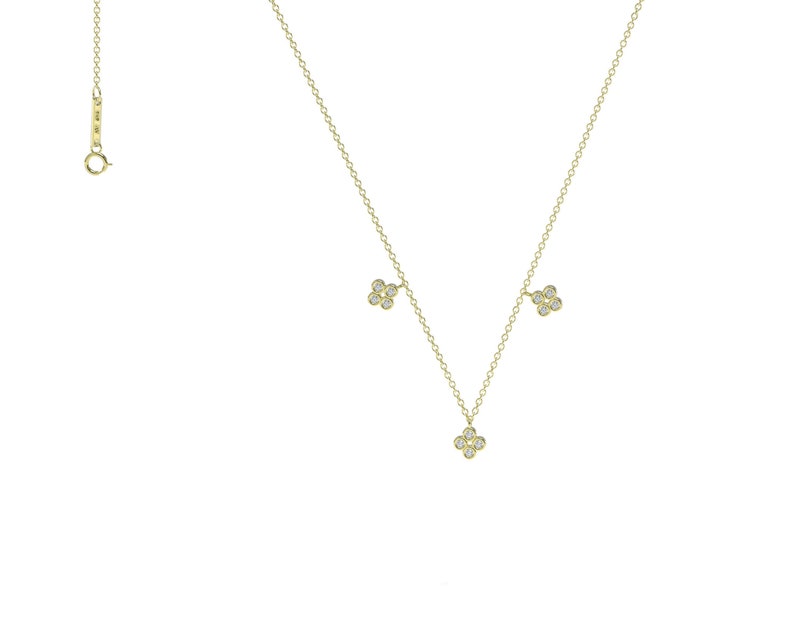 14K Gold Clover Diamond Necklace, Clover Diamond Necklace, Choker Necklace, Gold Diamond Necklace, Natural Diamond Necklace, Gift for Her image 7