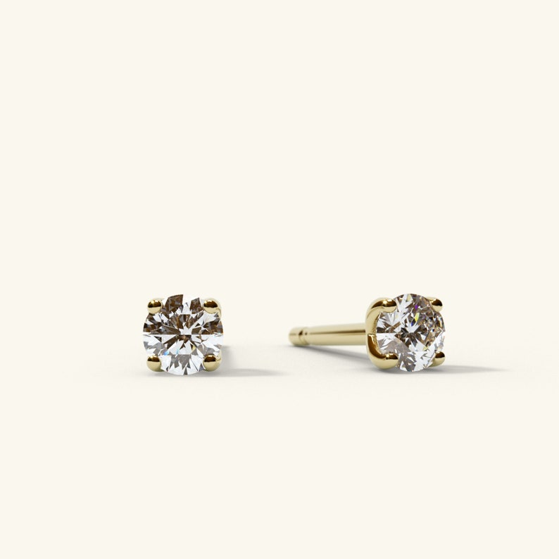 Pendientes de diamantes / Pendientes de ajuste de punta de diamantes de oro de 14K / Pendientes de diamantes de 0,20 ct / Pendientes de diamantes genuinos / Regalo para ella imagen 3