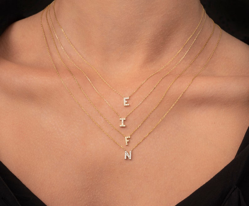 14k Solid Gold Initial Necklace Initial Necklace Etsy