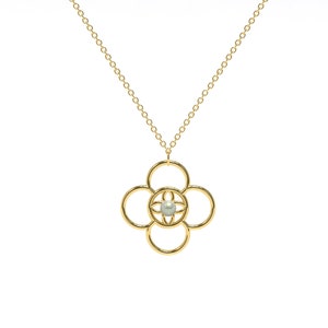 14Kt Gold Pearl Necklace, Clover Pearl Necklace, Gold Diamond Necklace, Natural Pearl Necklace, Beautiful Necklace, Gift for Her