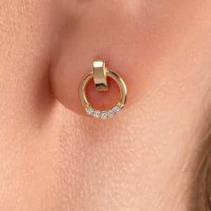 Diamant Kreis Ohrstecker, Minimalistische 14k Solid Gold Ohrringe, Offene Pave Kreis Ohrringe, Kreis Ohrringe, Ohrstecker