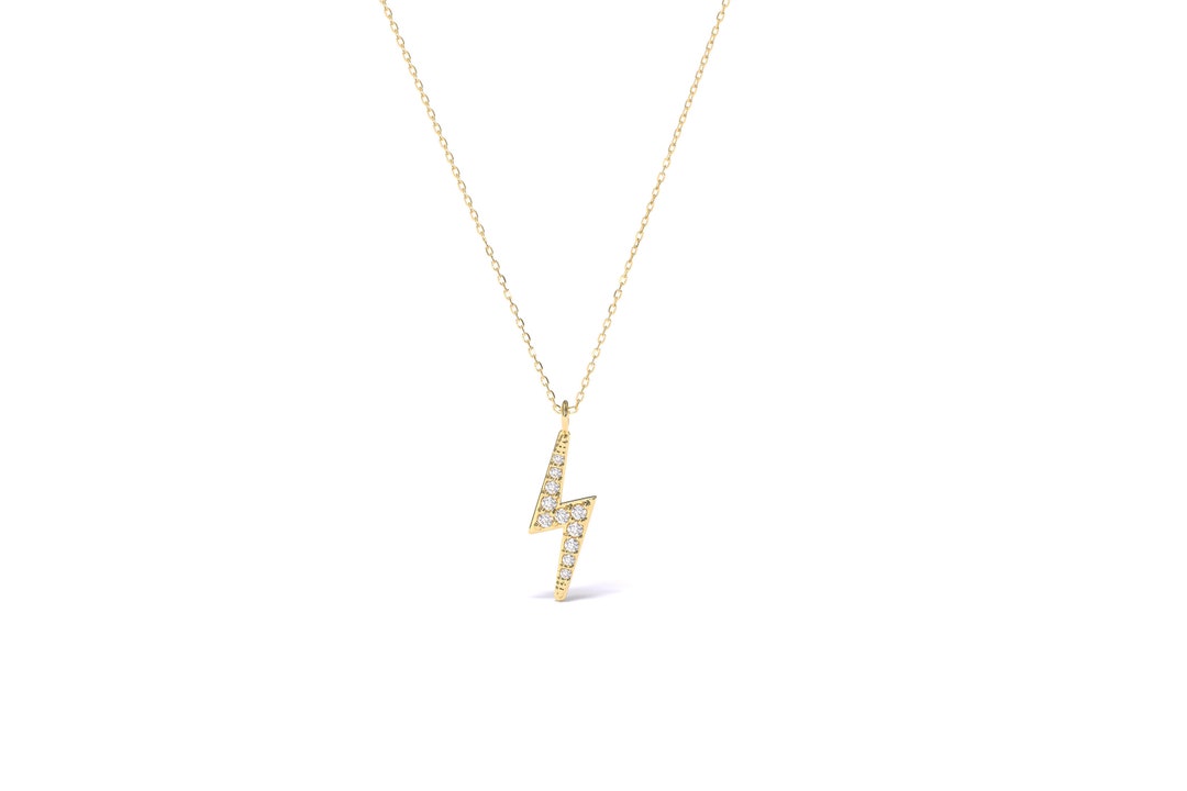 14k Solid Gold Lightning Bolt Necklace / Gold Choker Dainty Sideways