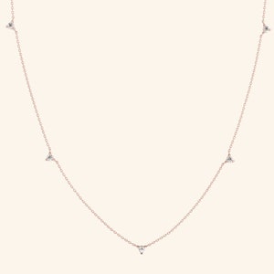 14k Solid Gold Diamond Station Necklace / Diamond Station Necklace for Women / 14k Real Solid Gold Jewelry / Gift for her 14k Rose Gold