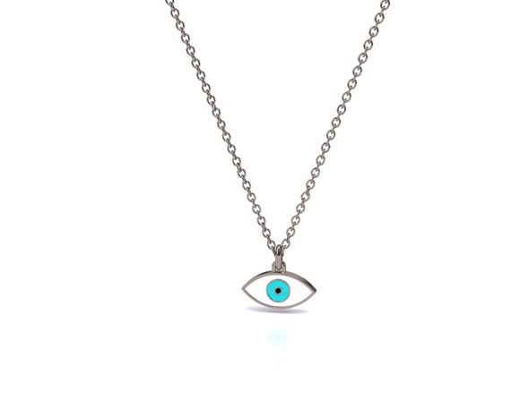 14K White Gold Evil Eye Necklace Evil Eye Necklace 14K Solid Gold Evil Eye Pendant Evil Eye Necklace Charm Greek Jewelry Unique Gift Etsy