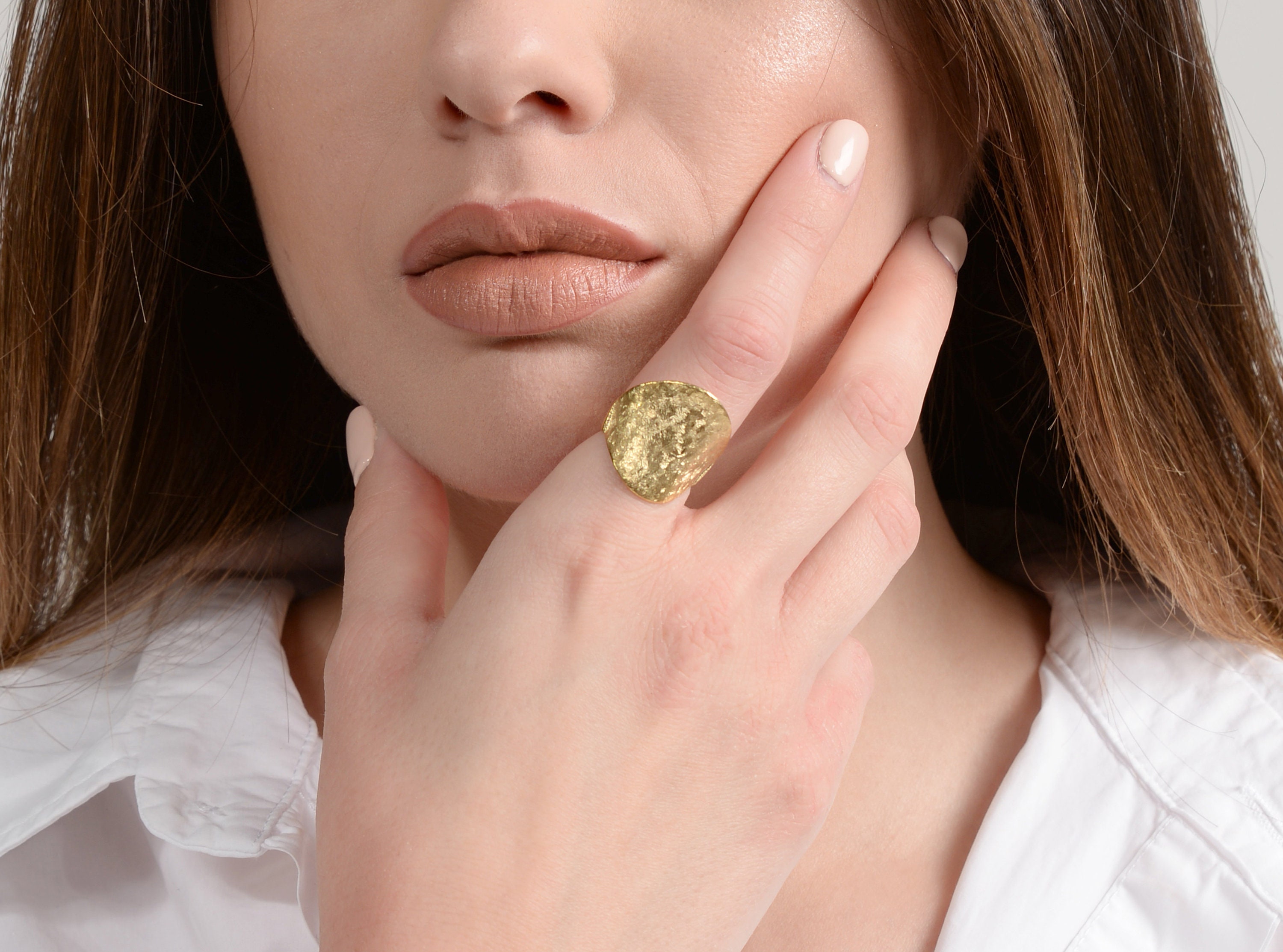 Hammered Gold Ring / Solid Gold Hammered Band Ring / Stackable Etsy