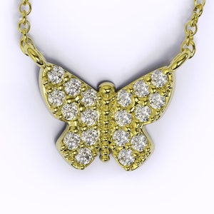Collier papillon diamant, collier papillon diamant en or massif, breloque papillon diamant délicat, petit collier papillon diamant
