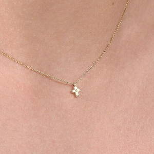 Diamond Cross Necklace, 14K Gold Diamond Cross Necklace, Small Cross Necklace, Dainty Cross Necklace, Mini Cross, Minimalist Dainty Cross