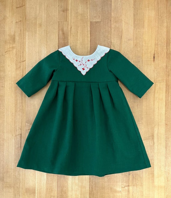 green emerald velvet dress Georgina Girls Dress - Olive Green