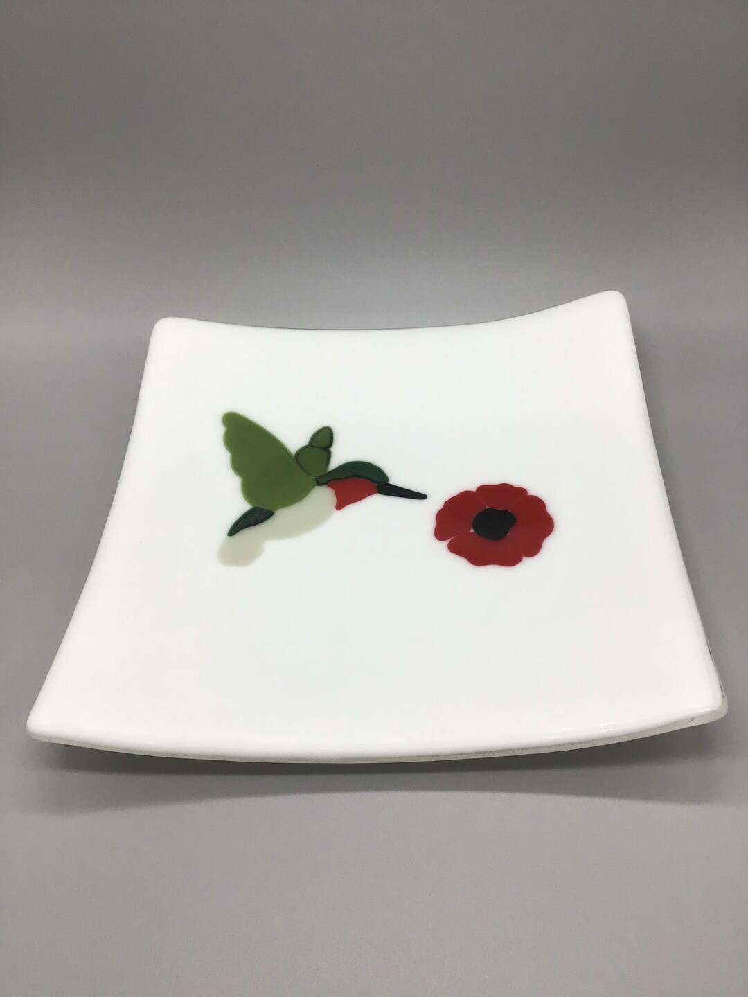 Hummingbird Plate in Fused Glass - Etsy