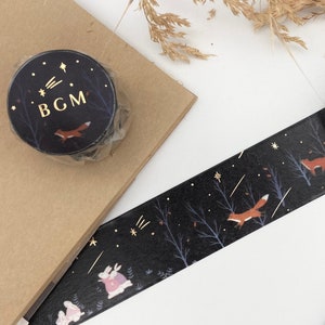 Washi Tape BGM Starry Night Masking Tape Fox Night Shooting Star Animals Kawaii Cute Magic Decorative Band Gift Bullet Journal Stars