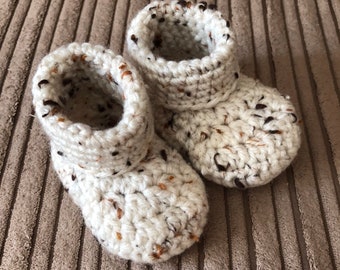 Baby booties. Gorgeous baby booties. Chunky crocheted booties. Handmade crochet . Aran fleck with tweed