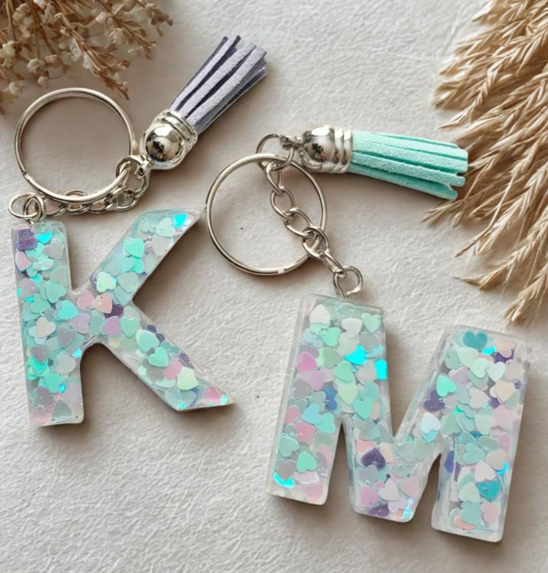 Personalized Resin Initial Keychain: Glitter Letter Backpack Accessory ...