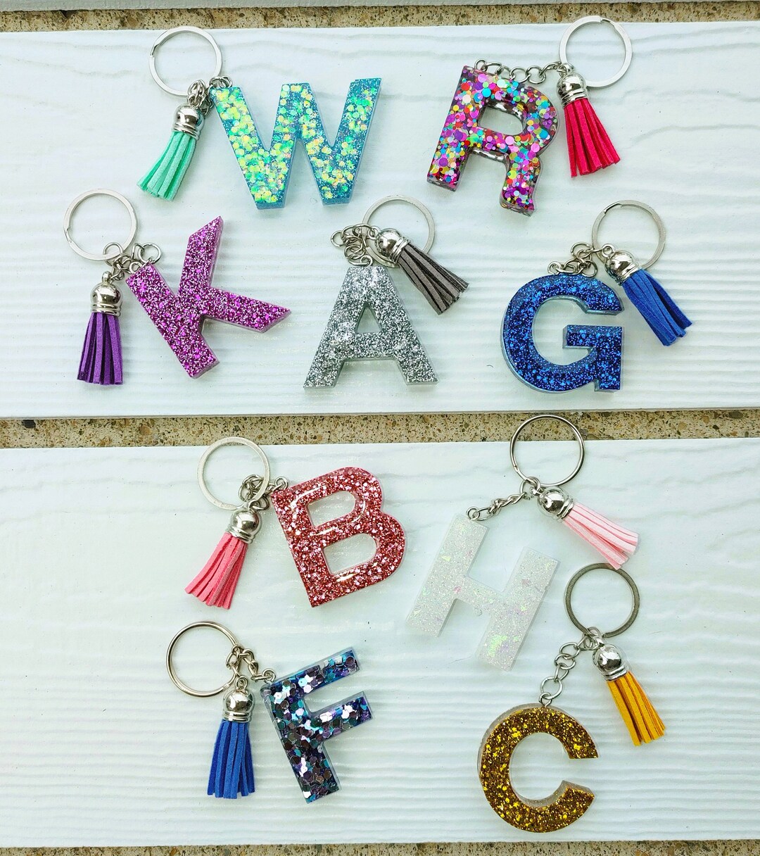 Personalized Glitter Resin Initial Keychain: Custom Backpack Accessory ...