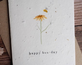 Plantable Seed Card | Happy Birthday | Happy Bee-day | Bee and Flower | Wildflower Collection