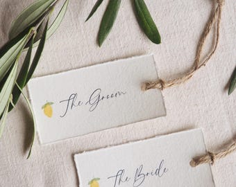 Lemon Wedding Name Tag | Handmade Paper | Wedding Place Name | Hand-Torn | Handmade | Amalfi Collection