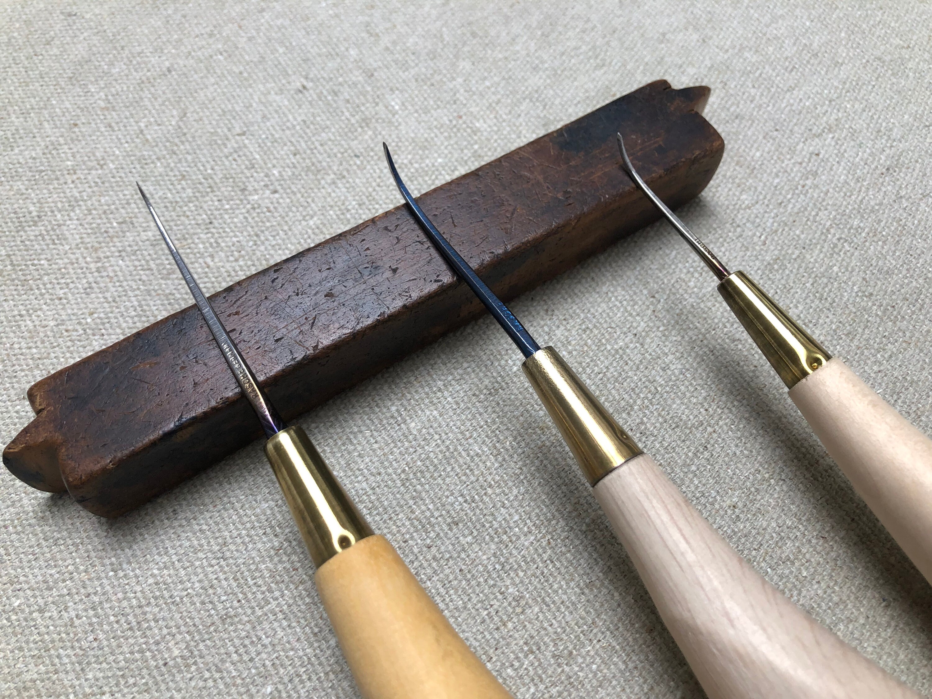 Alêne De Couture Professionnelle - Poignée Bois - 3 Pointes (droit, Creux, Coudé) - Pour Cuir, Cordonnerie, Artisanat
