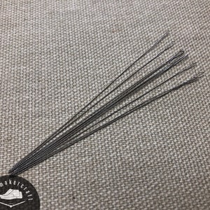 以下が含まれることがあります： 薄い濃い灰色の針が、質感のある灰色の表面に扇状に広がっています。針は放射状に配置され、先端は外側を向いています。テキストと靴のグラフィックが入った円形のロゴが左下にあります。