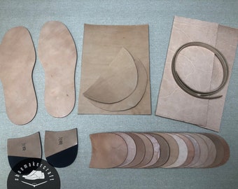 Leather kit for shoemaking, insole, outsole, heel lifts, toe puff, heel counter, welt
