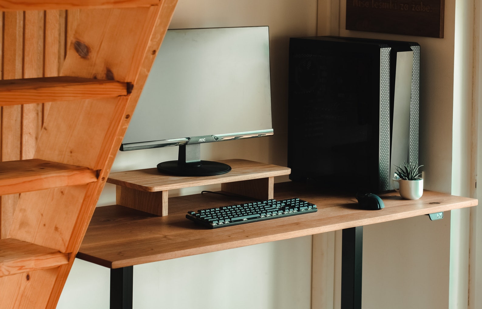 Oak Monitor Stand Solid Wood Desk Shelf Handmade Wooden Etsy