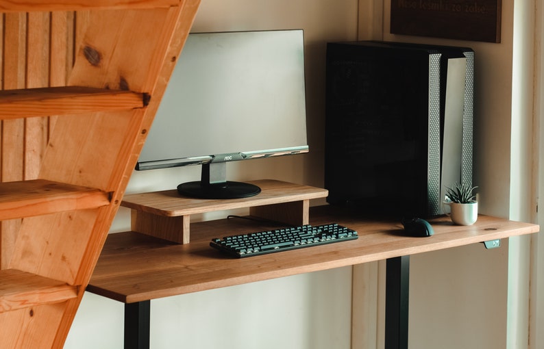Oak Monitor Stand Solid Wood Desk Shelf Handmade Wooden Etsy