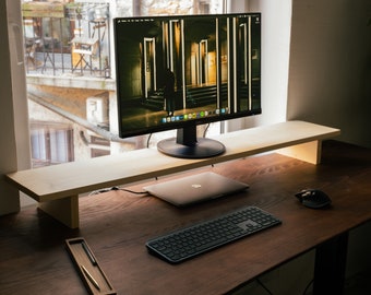 Maple Monitor Stand Display Riser Organisation Desk Shelf | Handmade Solid Wood PC Display Shelf Made to Custom Fit Your Desk Space