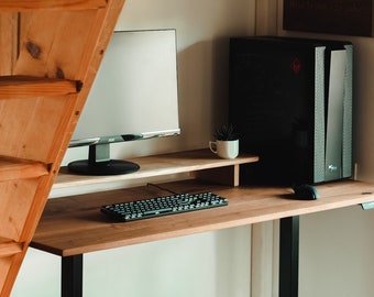 Oak Monitor Stand Solid Wood Desk Shelf Setup Organisation wooden Stand