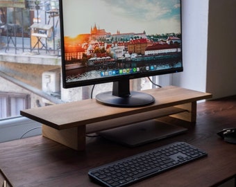 Walnut Monitor Stand for PC Setup | Wood organization desk Stand Shelf | Posture improvement | WALNUT