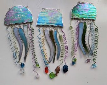 Jellyfish Hanging, Stained Glass Window Hanging