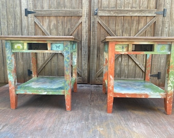 Two Tier Functionsl Accent tables,  Botanical/boho end tables. Sunroom furniture.