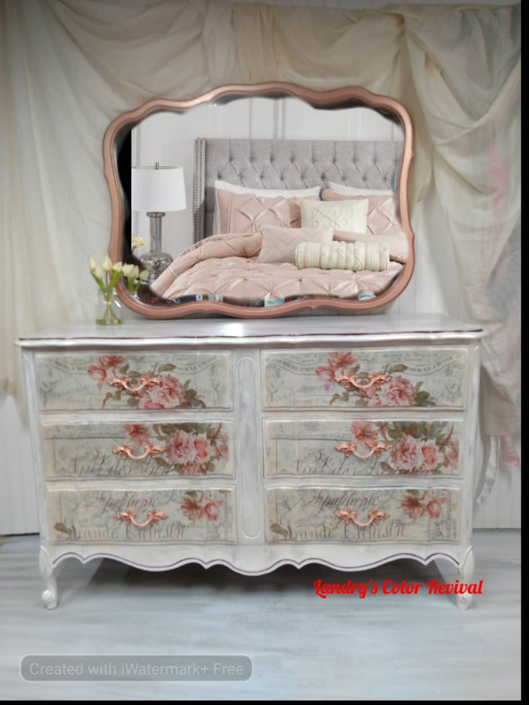 French Provincial Bedroom Dresser Hand Painted Inspired by Romance